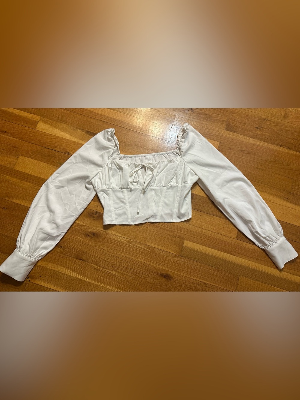 Cider White Puff-Sleeve Corset Crop Top